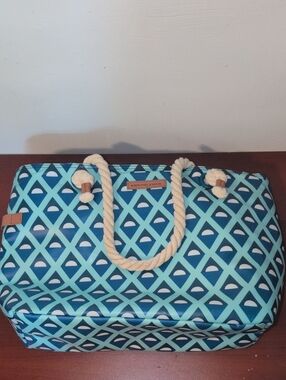 Arctic Zone Blue Geometric Rope-Handle Tote